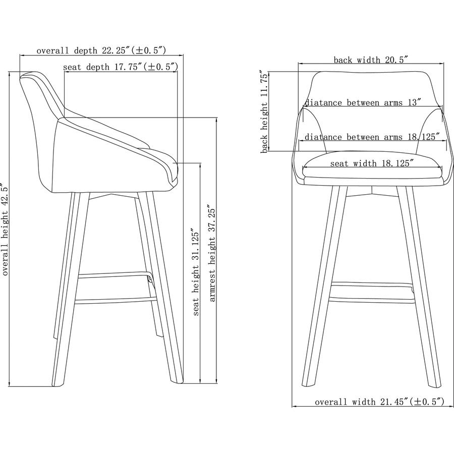 Lorell Gray Flannel Mid-Century Modern Guest Stools - Four-legged Base - Gray - Armrest - 2 / Carton. Picture 4