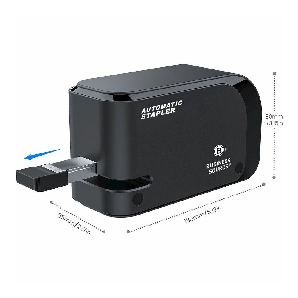 Business Source Electric Stapler - Staples Upto 20 Sheet - Holds Upto 105 Staple - Half Strip - Staple Size: 24, 26/0.24" , 0.24" - 2 x AA - Black - 1 Each. Picture 6