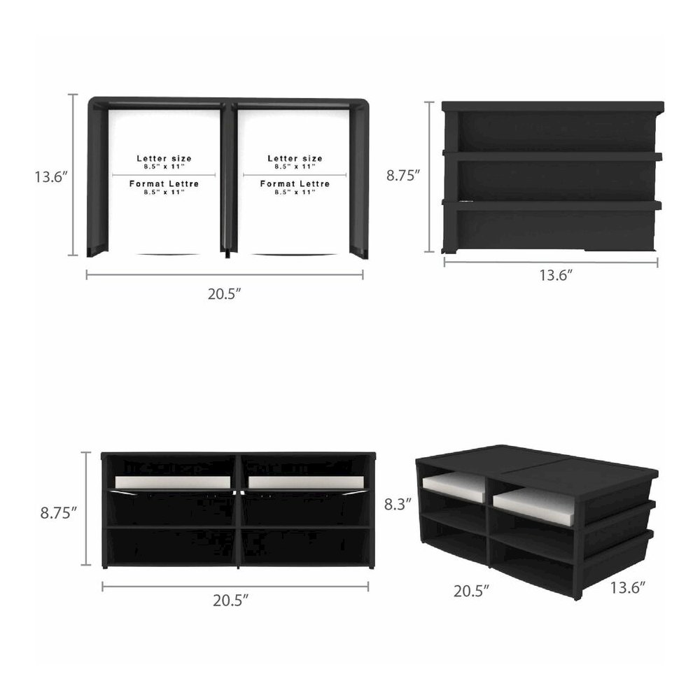Storex Quick Stack 6-sorter Organizer - 500 x Sheet - 6 Compartment(s) - Compartment Size : 8.75" x 11.50" x 2" - 8.70" Height x 13.60" Width20.50" Length - Black - Plastic - 1 Each. Picture 8