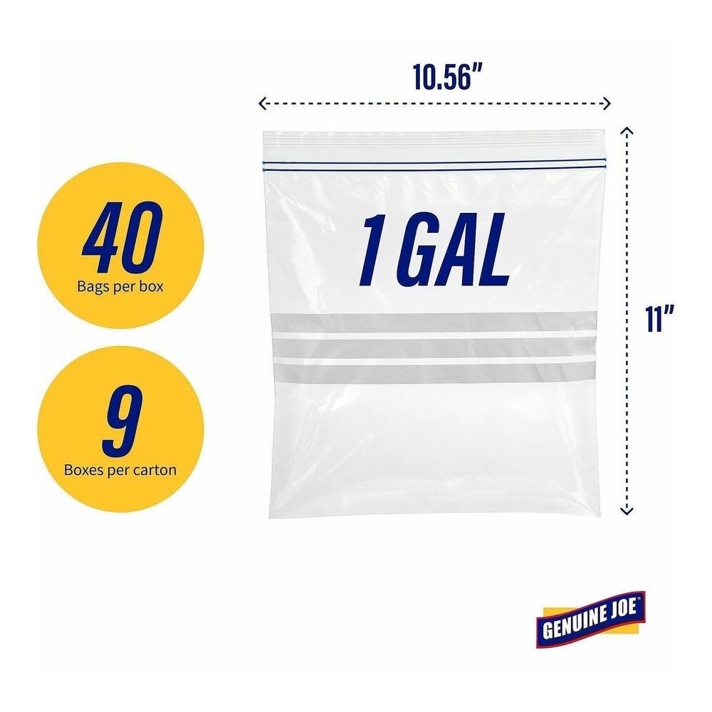 Genuine Joe Food Storage Bags - 1 gal Capacity - 11" Length x 10.56" Width x 1.75 mil (44 Micron) Thickness - Zipper Closure - Clear - Food, Beef, Poultry, Vegetables, Seafood - 40/Box - 9 / Carton. Picture 7