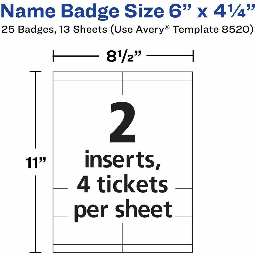 Avery&reg; Vertical Name Badges with Tickets Kit for Laser and Inkjet Printers, 4-1/4" x 6" - PVC Plastic - White - 1 Box. Picture 4