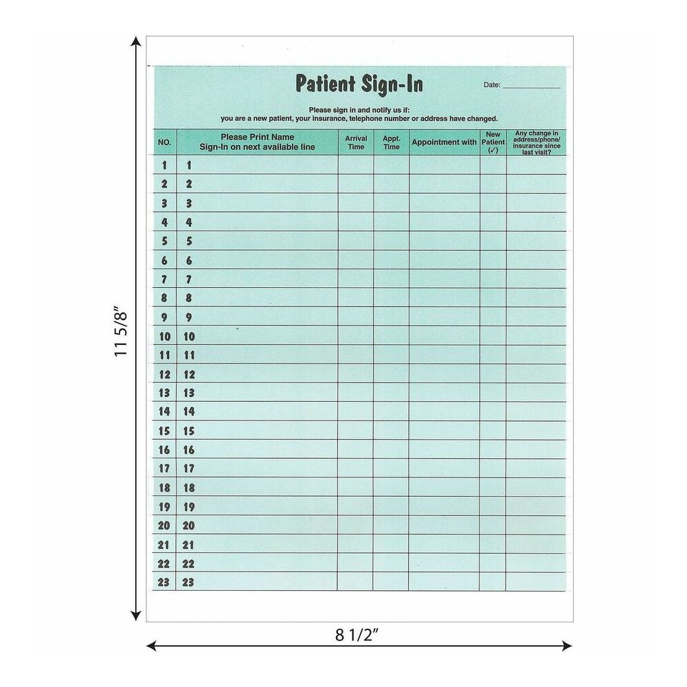 Tabbies Patient Sign-In Label Forms - 125 Sheet(s) - 11" x 8.50" Form Size - Letter - Green Sheet(s) - Paper - 125 / Pack. Picture 5