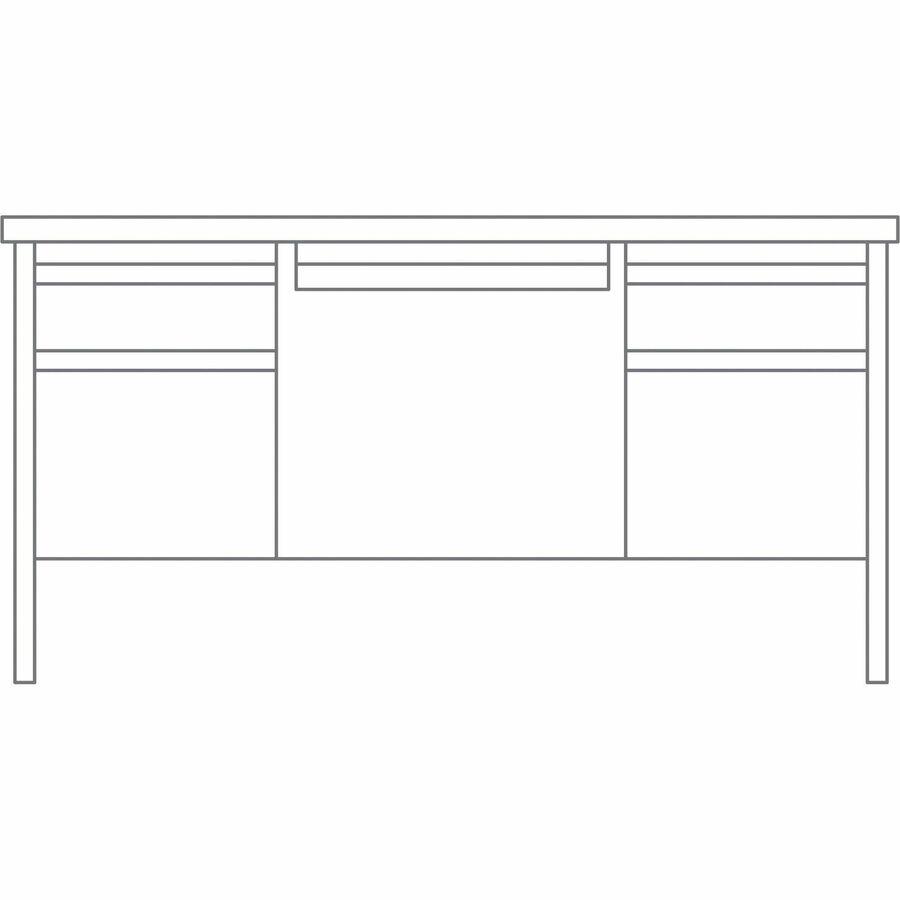 Lorell Fortress Series Double-Pedestal Teachers Desk - 60" x 29.5"30" , 0.8" Modesty Panel - Double Pedestal - T-mold Edge - Material: Steel - Finish: Maple, Black. Picture 6