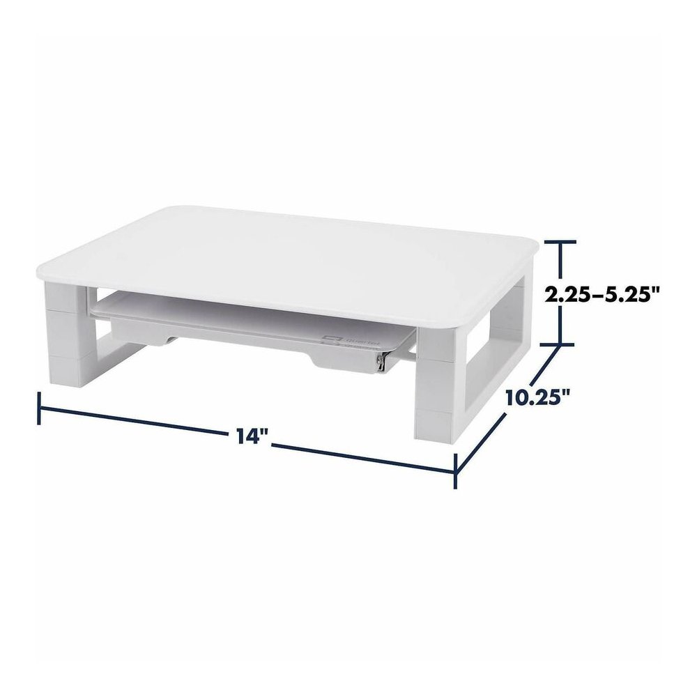 Quartet Monitor Riser with Glass Dry-Erase Board Desktop - 100 lb Load Capacity - 5" Height x 10" Width - Desktop - White - For Notebook, Monitor - Adjustable Leg, Non-skid, Sturdy, Accessory Tray. Picture 9