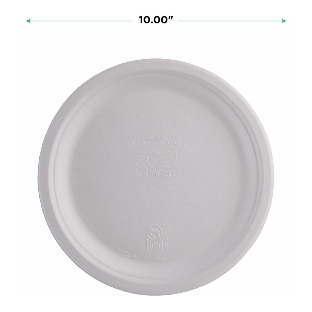Eco-Products Vanguard 10" Sugarcane Plates - Breakroom - Disposable - Microwave Safe - 10" Diameter - White - Sugarcane Fiber Body - 500 / Carton. Picture 11