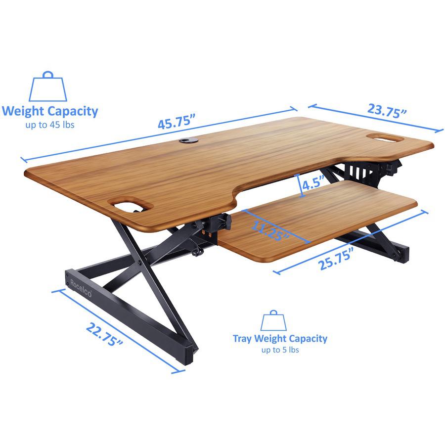 Rocelco DADRT- 46 Sit Stand Desk Riser - Desktop - Teak. Picture 8