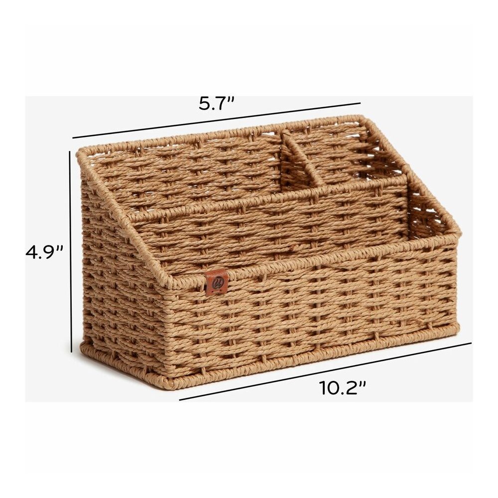 U Brands Woven All-in-1 Desk Organizer - 3 Compartment(s) - 5.70" Height x 10.20" Width x 4.90" Depth - Sturdy - Brown - 1 Each. Picture 9