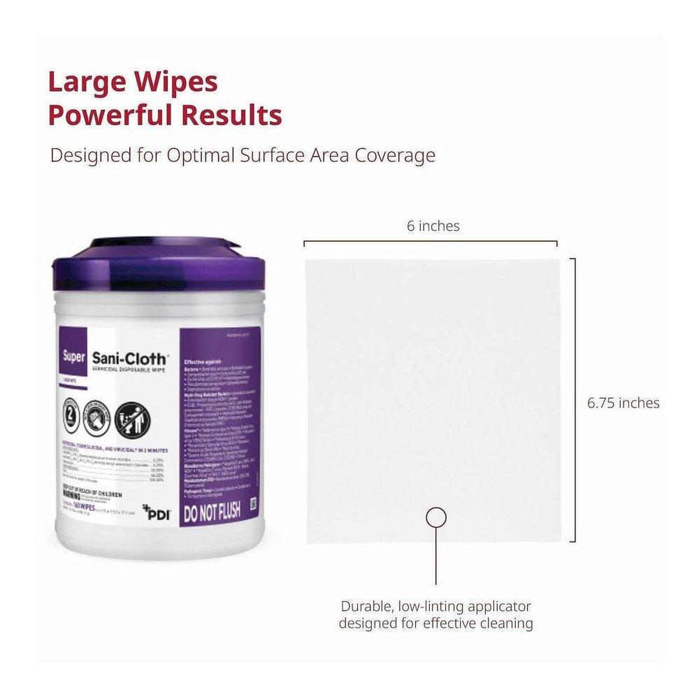 PDI Super Sani-Cloth Germicidal Disposable Wipe - 6.75" Length x 6" Width - Disposable, Disinfectant, Deodorize, Latex-free, Bleach-free, Virucidal, Fungicide, Strong, Pre-moistened, Antimicrobial - W. Picture 2