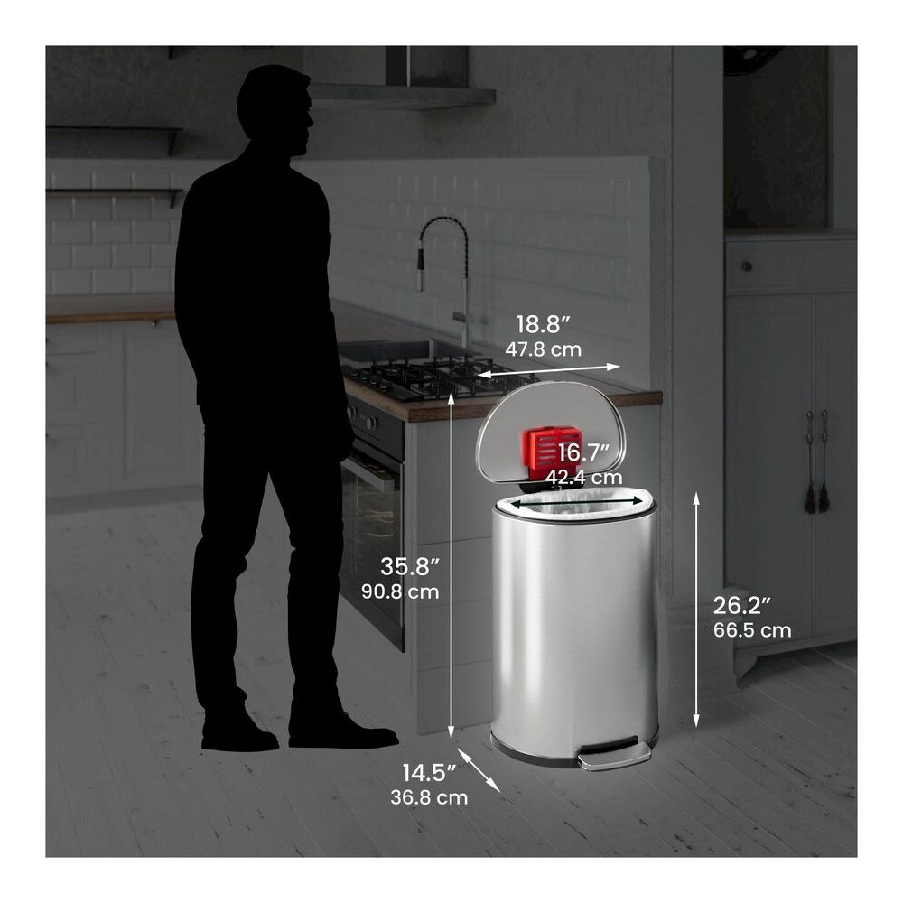 HLS Commercial Fire-Rated Soft Step Trash Can - 13.20 gal Capacity - Pedal Control, Handle, Durable, Smooth, Lid Closure, Fingerprint Proof, Fire Retardant, Removable Inner Bin - 26" Height x 18.5" Wi. Picture 3