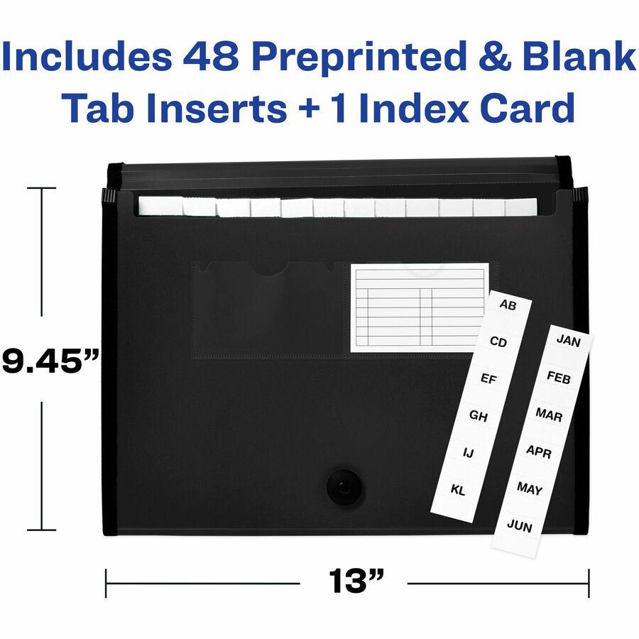 Avery&reg; Letter, A4 Expanding File - 425 Sheets Capacity - 13 Pocket - Polypropylene, Plastic, Fabric - Black - 0% Recycled - 1 Each. Picture 8