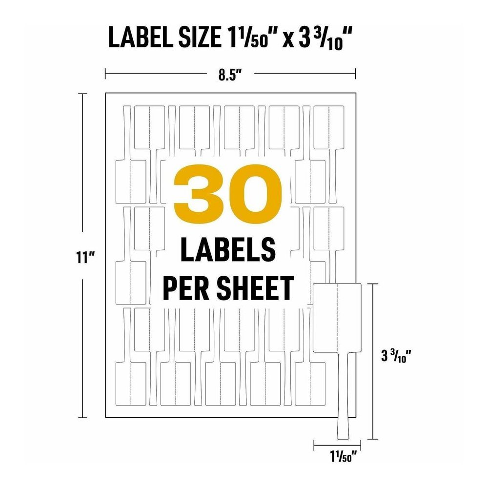 Avery&reg; Cable Labels, P-Style, 1.02" x 3.3" , 300 Total (61540) - Waterproof - 1 1/64" Width x 3 19/64" Length - Permanent Adhesive - P-shaped - Laser, Inkjet - White - Film - 30 / Sheet - 10 Total. Picture 8