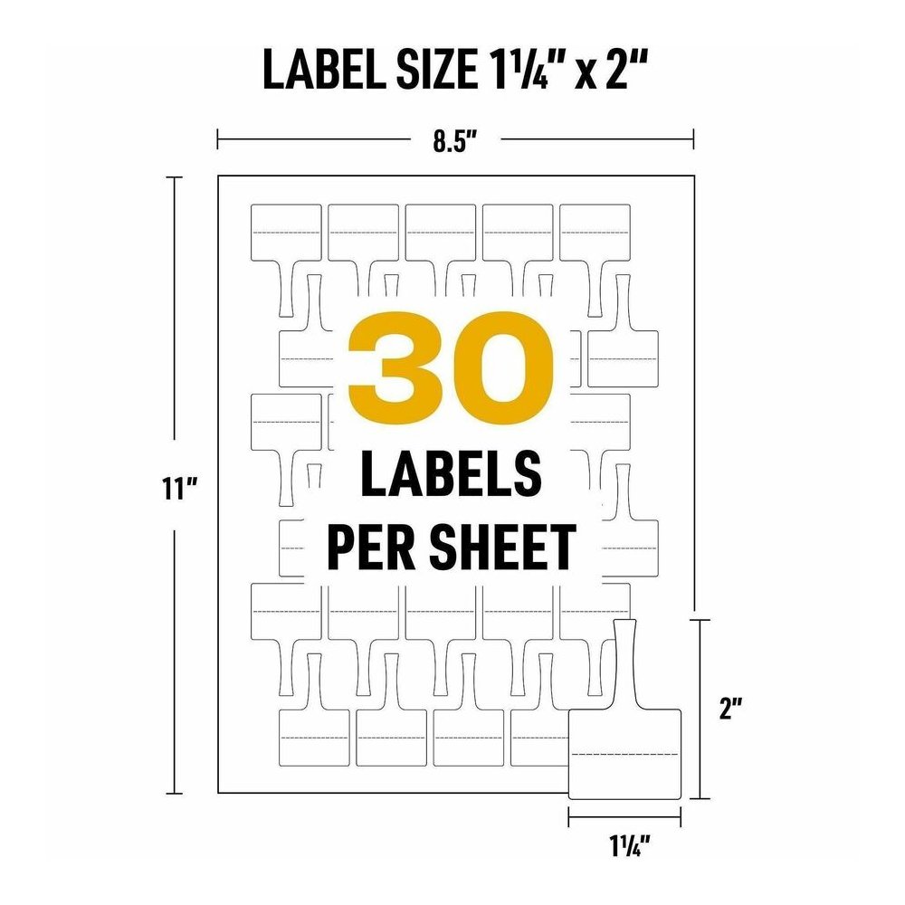 Avery&reg; Cable Labels, T-Style, 1.25" x 2" , 300 Total (61539) - Waterproof - 1 1/4" Width x 2" Length - Permanent Adhesive - T-shaped - Inkjet, Laser - White - Film - 30 / Sheet - 10 Total Sheets -. Picture 8