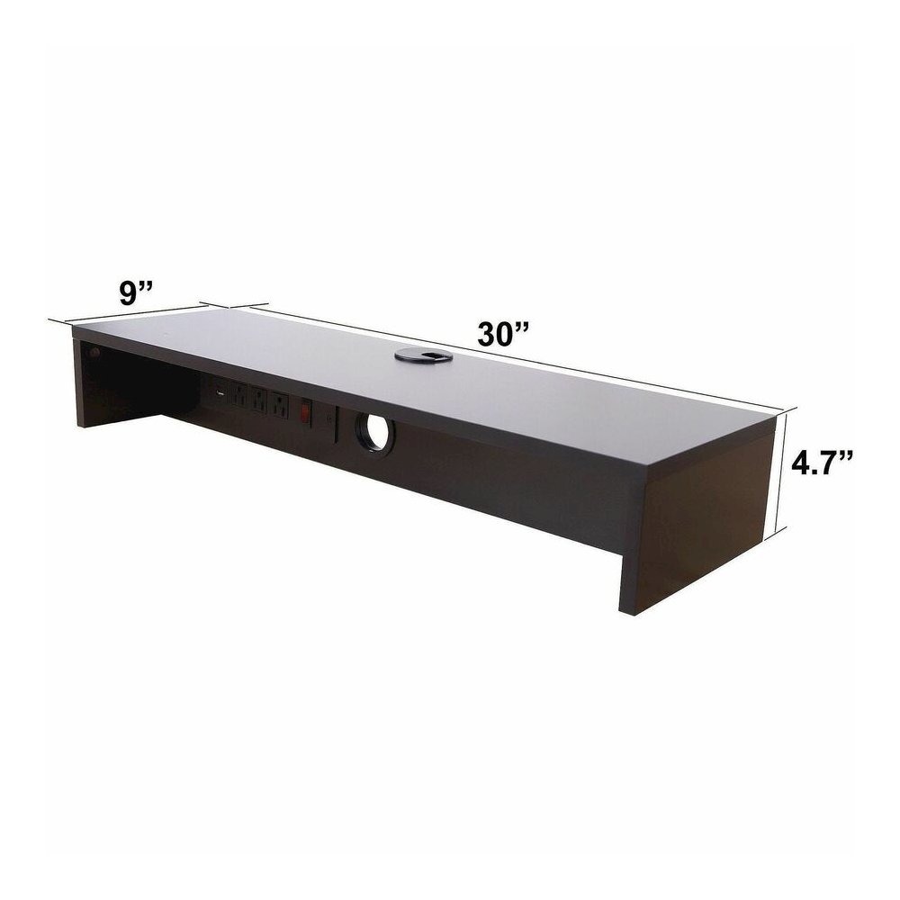 Rocelco DMSV Dual Monitor Stand - 4.70" Height x 30" Width x 9" Depth - Desk - Black - For Monitor - Electrical Outlet, USB Charging Port, Cable Management. Picture 7