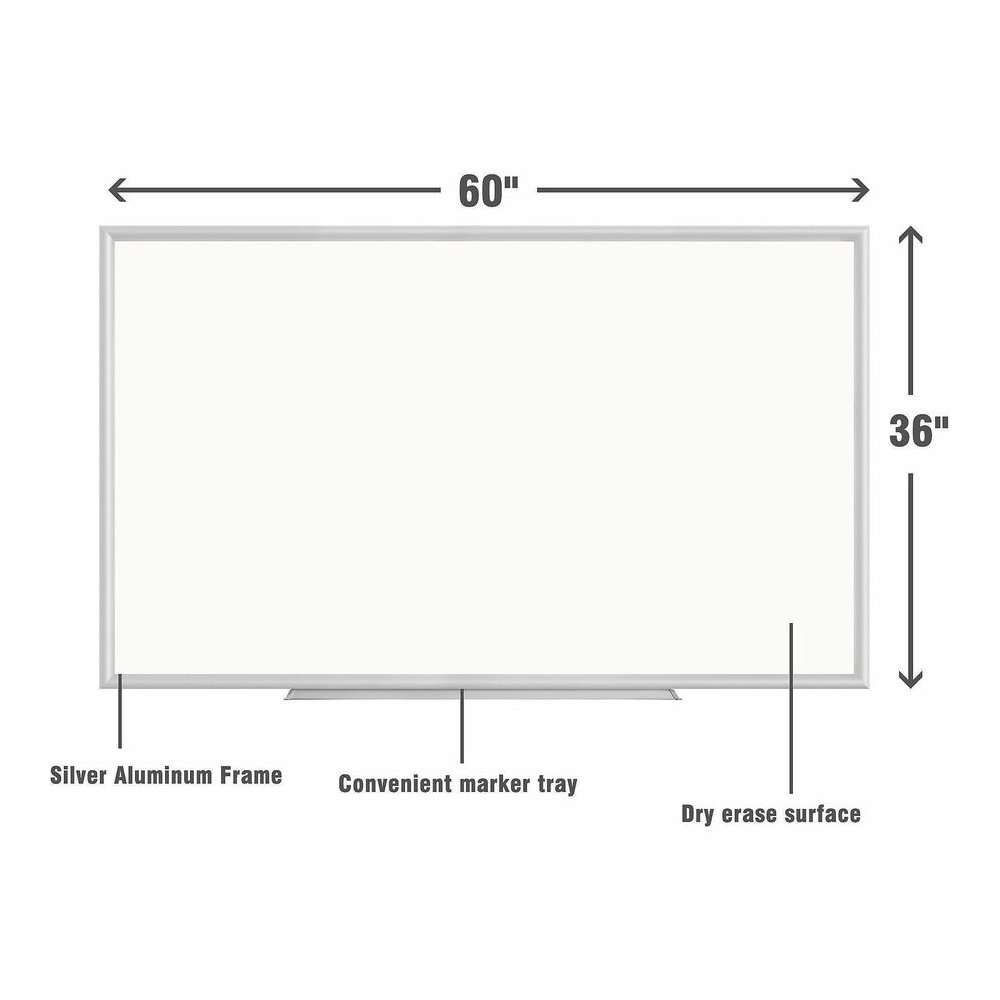 Lorell Aluminum Frame Dry-erase Board - 60" (5 ft) Width x 36" (3 ft) Height - White Styrene Surface - Aluminum Frame - Marker Tray, Write-on, Wipe-off - Assembly Required - 1 Each. Picture 3