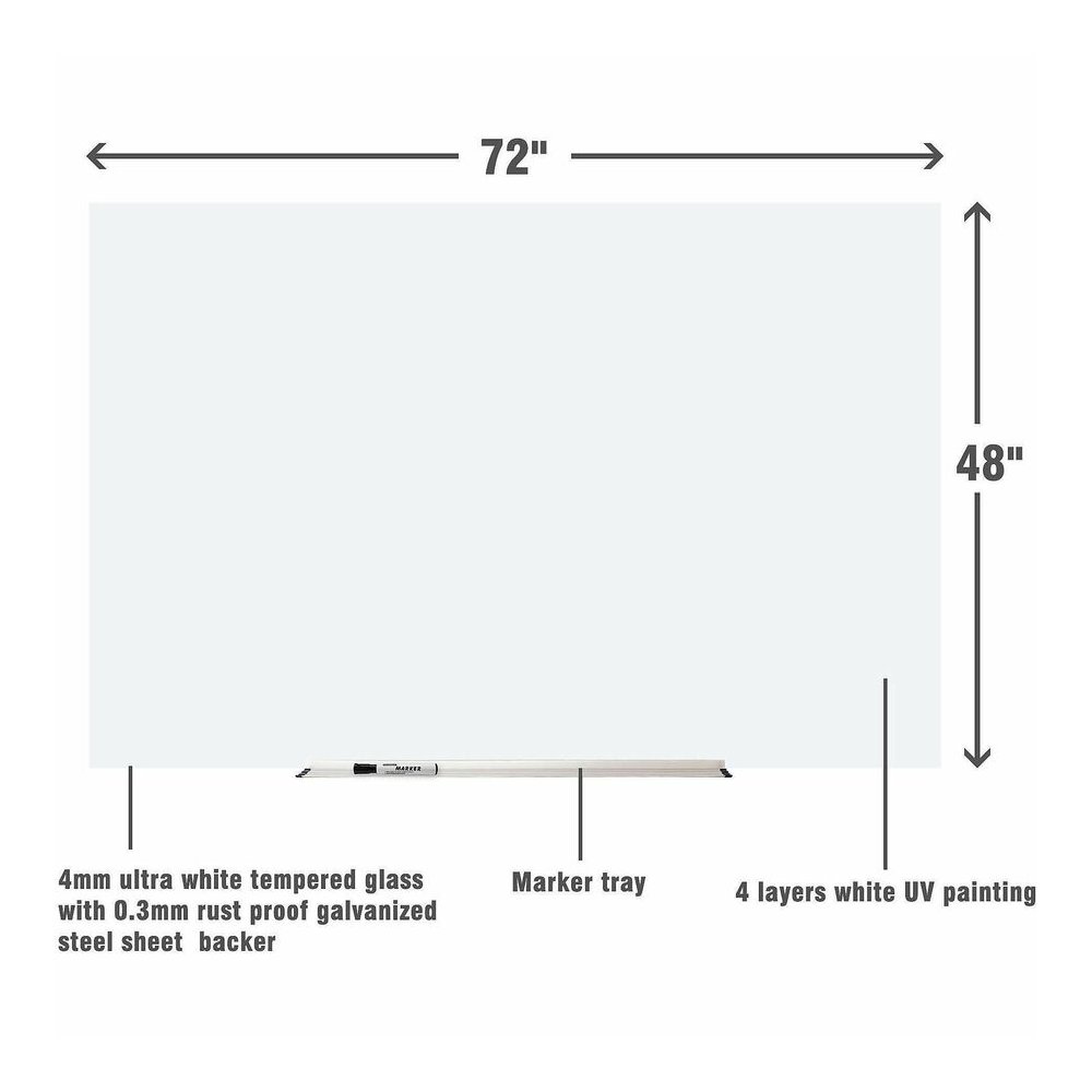 Lorell Magnetic Glass Board - 72" (6 ft) Width x 48" (4 ft) Height - White Glass Surface - Magnetic - Wipeable, Mark Resistant, Smudge Resistant - Assembly Required - 1 Each. Picture 3