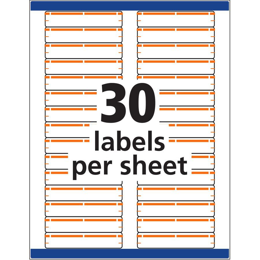 Avery&reg; TrueBlock File Folder Labels - 2/3" Width x 3 7/16" Length - Permanent Adhesive - Rectangle - Inkjet, Laser - Matte - Orange - Paper - 30 / Sheet - 25 Total Sheets - 750 Total Label(s) - 75. Picture 10