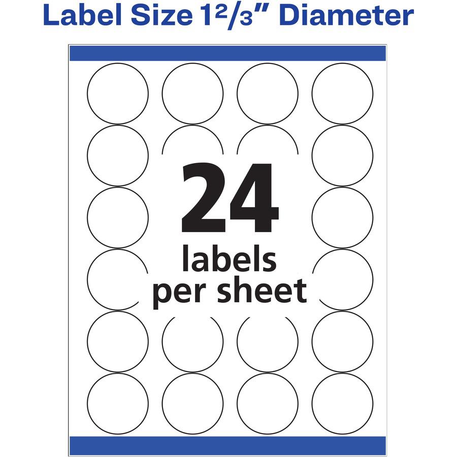 Avery&reg; Round High Visibility Labels - 1 21/32" Diameter - Permanent Adhesive - Round - Laser, Inkjet - White - Paper - 24 / Sheet - 25 Total Sheets - 600 Total Label(s) - 600 / Pack. Picture 3