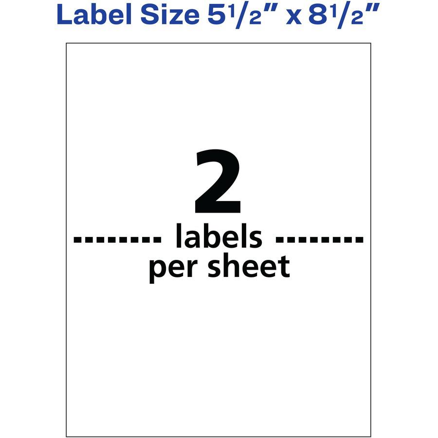 Avery&reg; 5-1/2" x 8-1/2" Labels, Ultrahold, 100 Labels (5526) - Waterproof - x 5 1/2" Width x 8 1/2" Length - Permanent Adhesive - Rectangle - Laser - Matte - White - Film - 2 / Sheet - 50 Total She. Picture 3