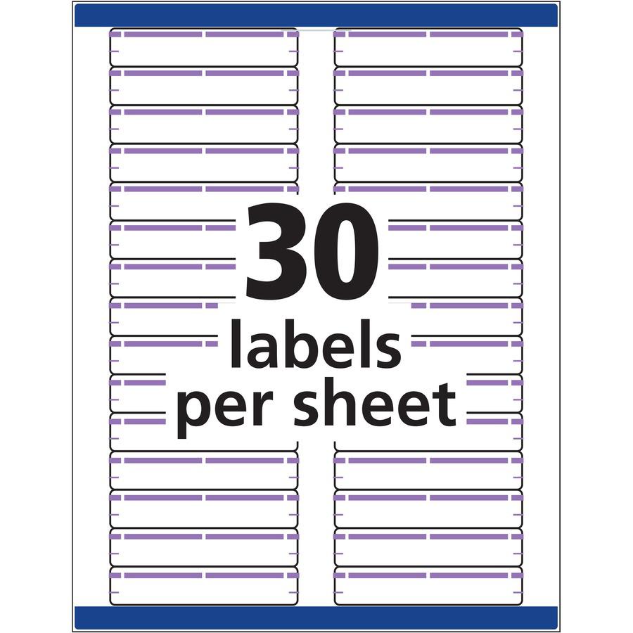 Avery&reg; TrueBlock File Folder Labels - 2/3" Width x 3 7/16" Length - Permanent Adhesive - Rectangle - Inkjet, Laser - Matte - Purple - Paper - 30 / Sheet - 25 Total Sheets - 750 Total Label(s) - 75. Picture 12