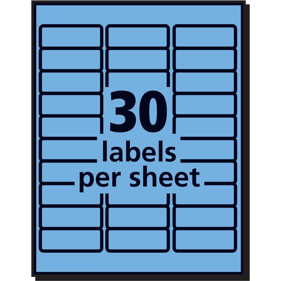 Avery&reg; Shipping Labels - 1" Width x 2 5/8" Length - Permanent Adhesive - Rectangle - Laser, Inkjet - Matte - Pastel Blue - Paper - 30 / Sheet - 25 Total Sheets - 750 Total Label(s) - 750 / Pack. Picture 2