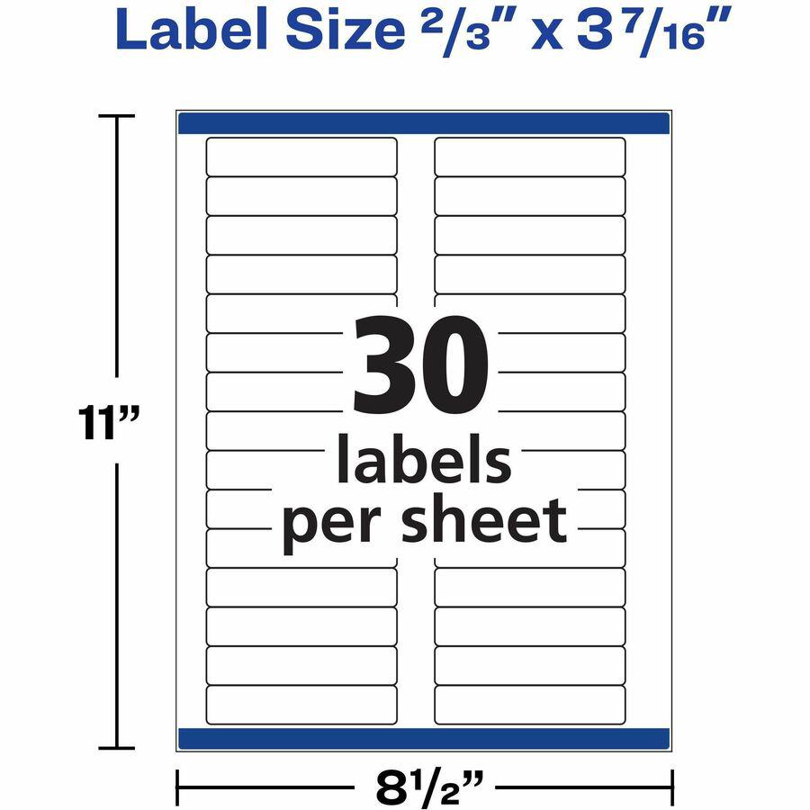 Avery&reg; Removable File Folder Labels - 2/3" Width x 3 7/16" Length - Removable Adhesive - Rectangle - Inkjet, Laser - Matte - White - Paper - 30 / Sheet - 25 Total Sheets - 750 Total Label(s) - 750. Picture 9