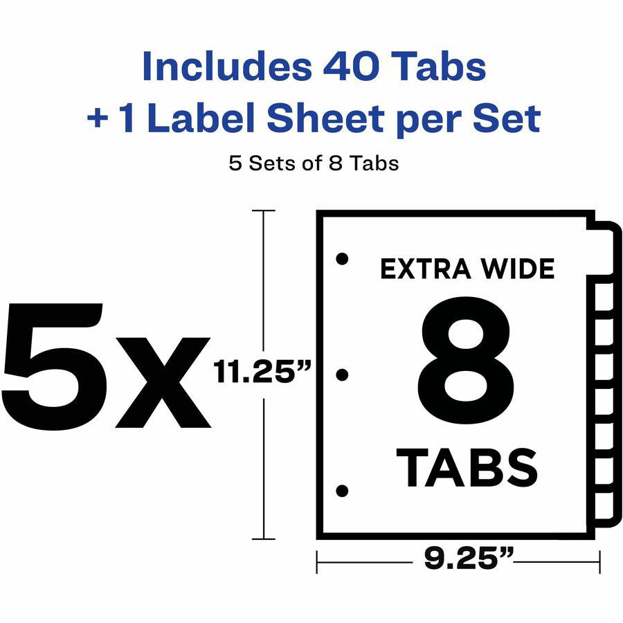 Avery&reg; Index Maker Index Divider - 40 x Divider(s) - 8 Print-on Tab(s) - 8 - 8 Tab(s)/Set - 9.3" Divider Width x 11.25" Divider Length - 3 Hole Punched - White Paper Divider - White Paper Tab(s) -. Picture 7