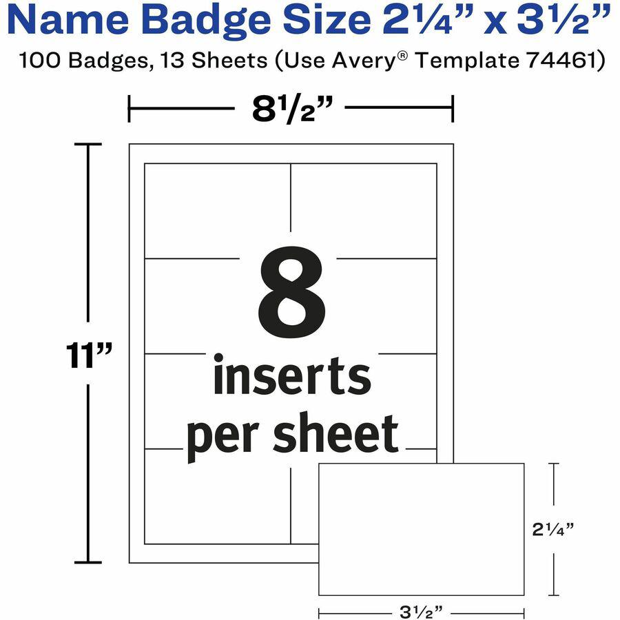 Avery&reg; Name Badges with Clips, 2.25" x 3.5" , 100 Badges (74461) - Legal - 8 1/2" x 11" - Durable, Reusable, Printable, Clip, Micro Perforated - White - 13 Sheets - 100 / Box. Picture 9