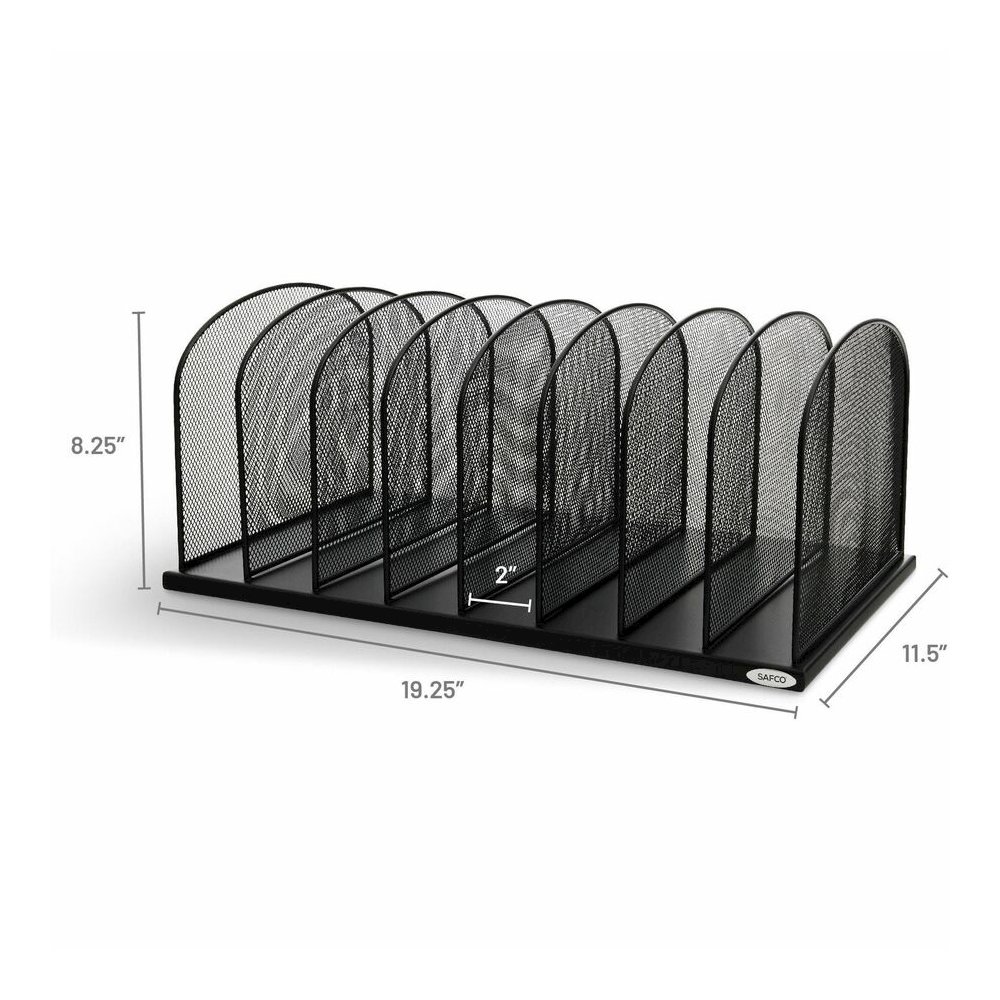 Safco Mesh Desk Organizers - 8 Compartment(s) - Compartment Size : 2" - 8.25" Height x 19.25" Width x 11.50" Depth - Desktop - Powder Coated - Black - Steel - 1 Each. Picture 7