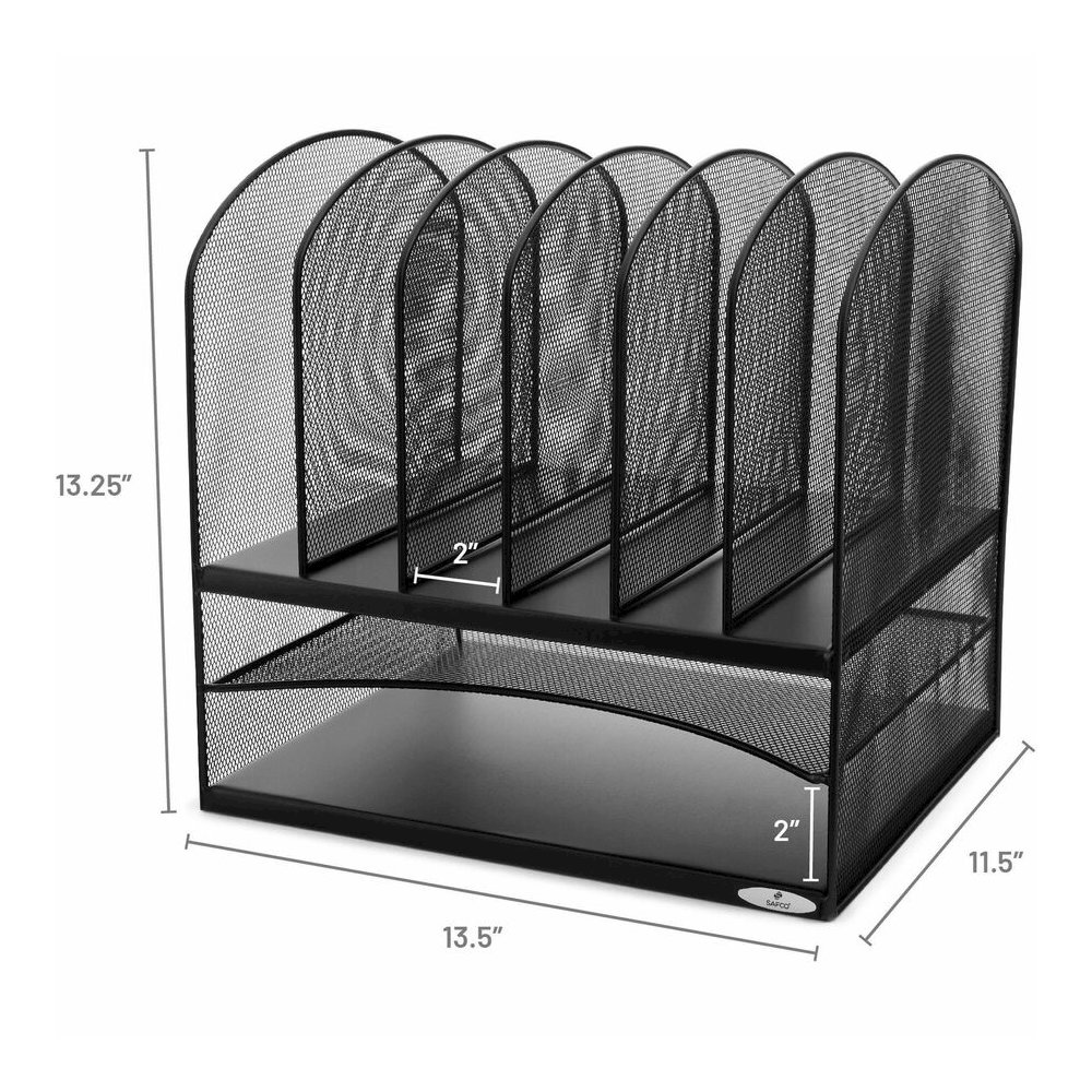 Safco Onyx 2 Horizontal/6 Upright Desk Organizer - 8 Compartment(s) - 13" Height x 13.25" Width x 11.50" Depth - Desktop - Black - Steel - 1 Each. Picture 10