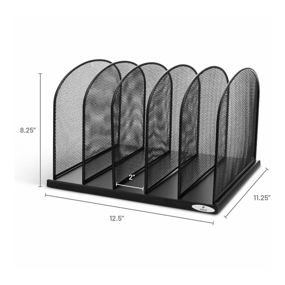 Safco Mesh Desk Organizers - 5 Compartment(s) - Compartment Size : 2" - 8.25" Height x 12.50" Width x 11.25" Depth - Desktop - Powder Coated - Black - Steel - 1 Each. Picture 8