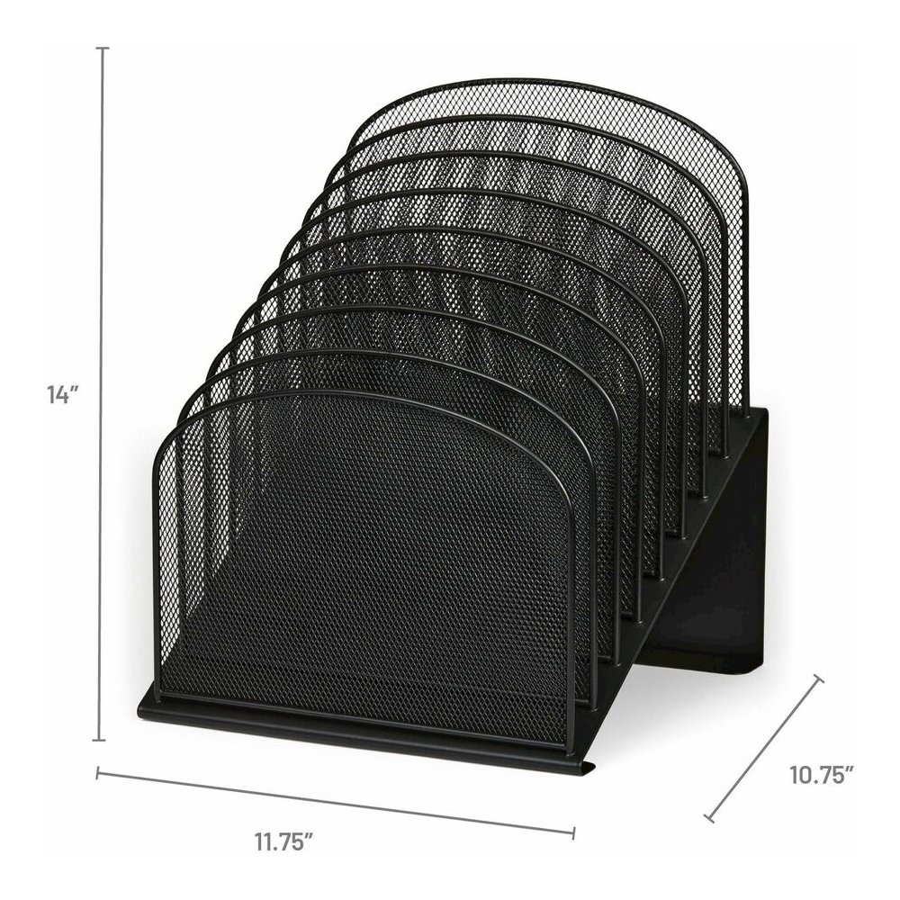 Safco Onyx Wire Mesh Desktop Organizer - 8 Compartment(s) - Compartment Size : 1" - 14" Height x 11.75" Width x 10.75" Depth - Desktop - Powder Coated - Black - Steel - 1 Each. Picture 9