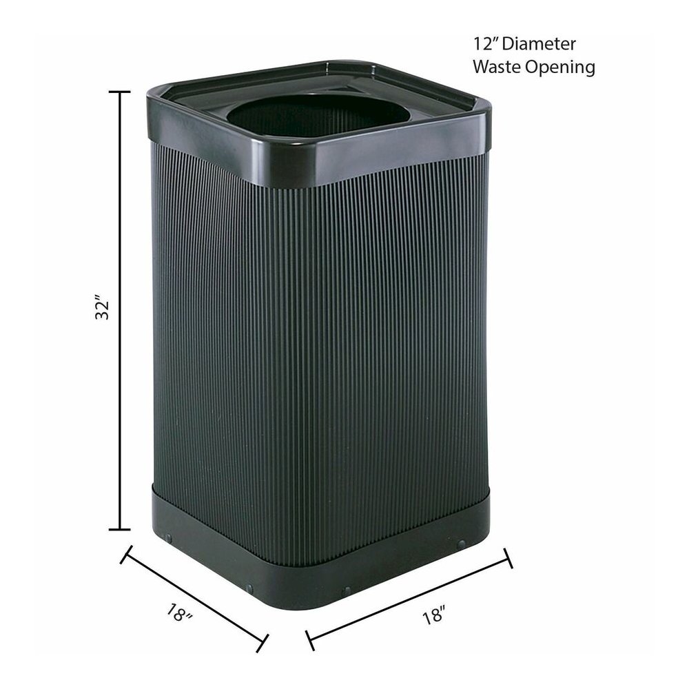 Safco At-Your-Disposal 12" Open Waste Receptacle - 38 gal Capacity - 12" Opening Diameter - 32" Height x 18" Width x 18" Depth - Polyethylene - Black - 1 Each. Picture 2