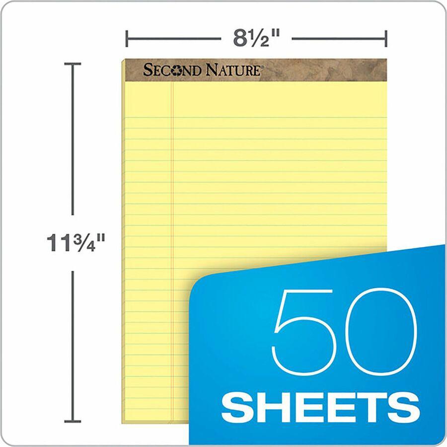 TOPS Second Nature Ruled Canary Writing Pads - 50 Sheets - 0.34" Ruled - Red Margin - 15 lb Basis Weight - 8 1/2" x 11 3/4" Sheet Size - Canary Paper - Perforated, Resist Bleed-through, Easy Tear - Re. Picture 7