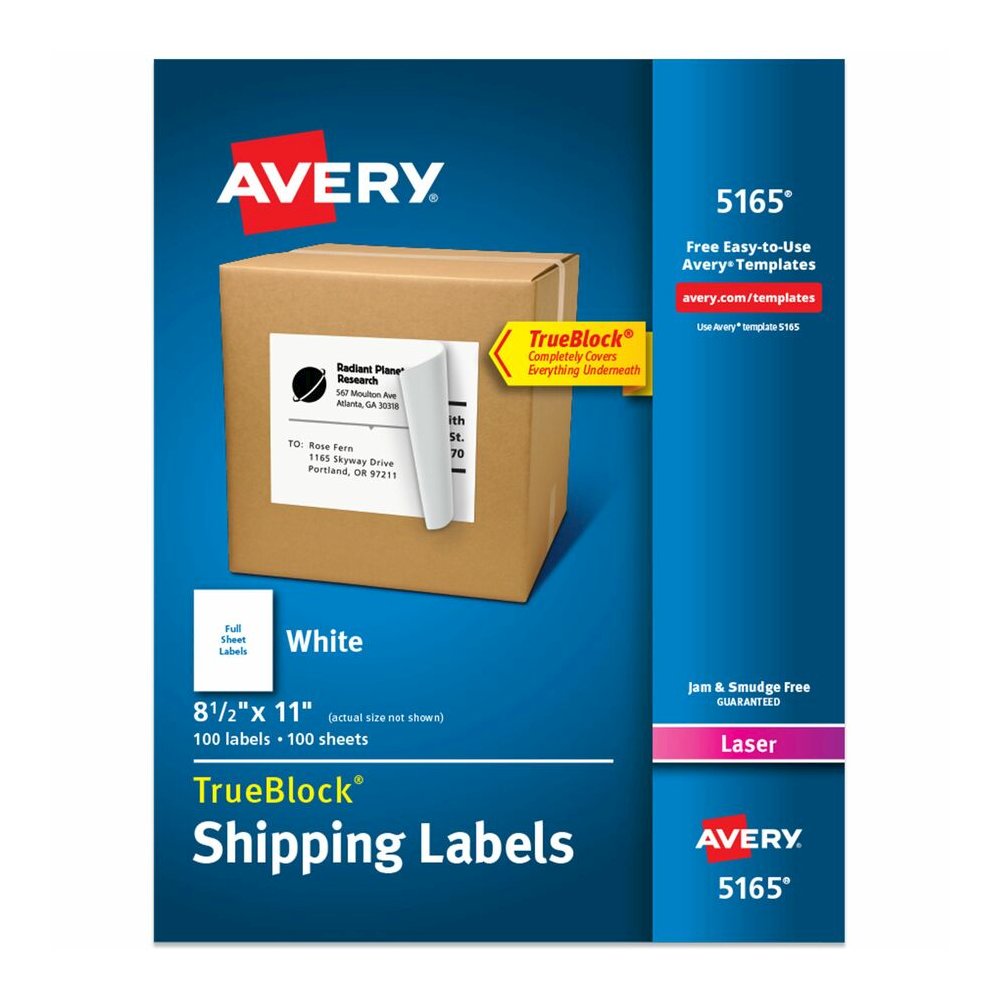Avery&reg; Shipping Labels, Permanent Adhesive, 8-1/2" x 11" , 100 Labels (5165) - 11" Height x 8 1/2" Width x 11" Length - Full Sheet - Permanent Adhesive - Laser - Matte - White - Paper - 1 / Sheet . Picture 5