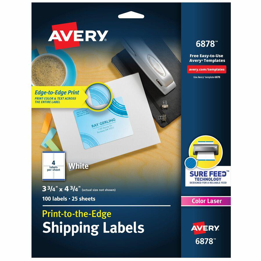 Avery&reg; Shipping Labels, Sure Feed, 3-3/4" x 4-3/4" , 100 Labels (6878) - 3 3/4" Width x 4 3/4" Length - Permanent Adhesive - Rectangle - Laser, Inkjet - Matte - White - Paper - 4 / Sheet - 25 Tota. Picture 3