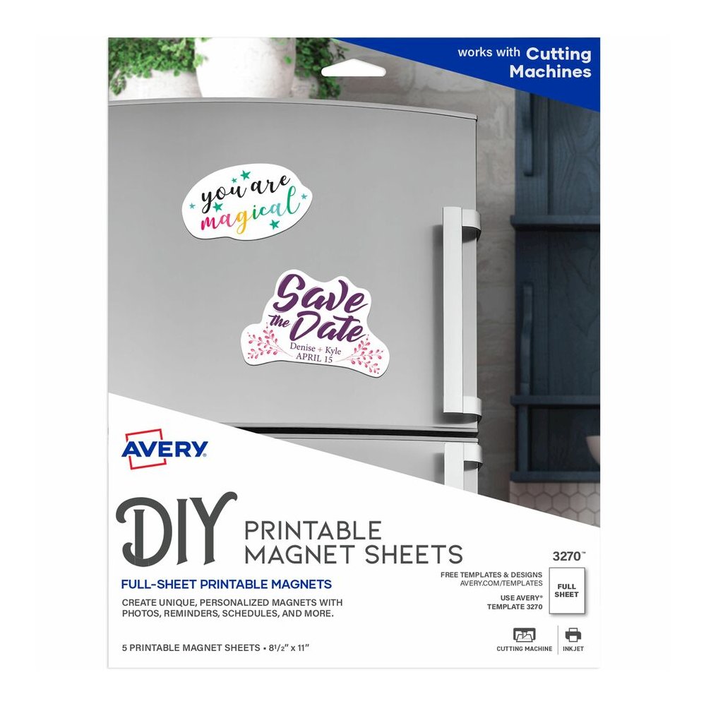 Avery&reg; Printable Magnet Sheets, 8.5" x 11" , 5 Sheets (3270) - Letter - 8 1/2" x 11" - Matte - 5 / Pack - Magnetic, Printable, Lightweight - White. Picture 3
