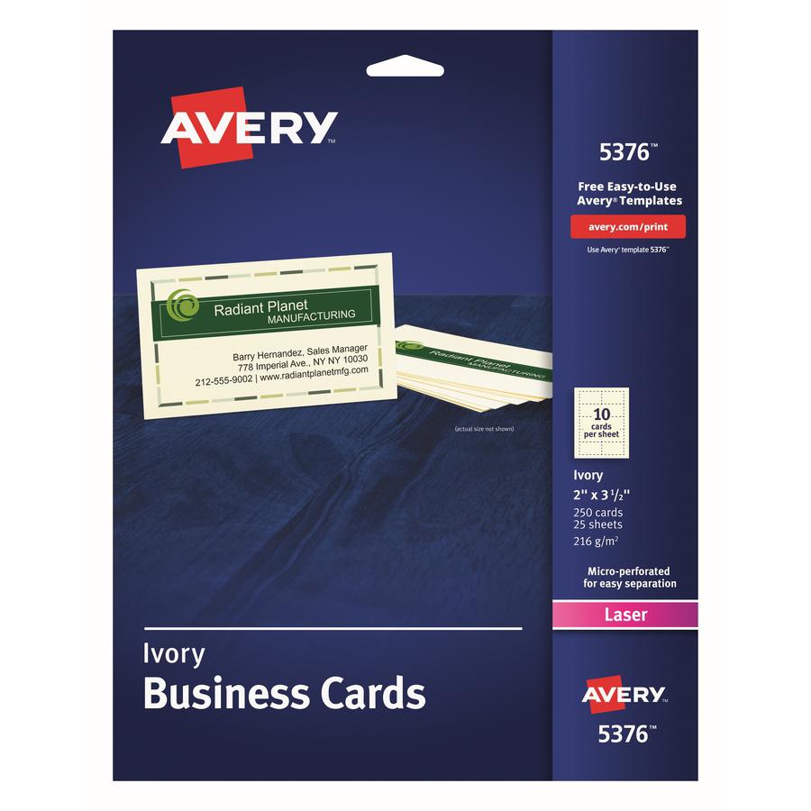 Avery&reg; 2" x 3.5" Ivory Business Cards, Sure Feed Technology, Laser, 250 Cards (5376) - 79 Brightness - A4 - 8 1/2" x 11" - 80 lb Basis Weight - 216 g/m² Grammage - Matte - Perforated, Heavywe. Picture 3