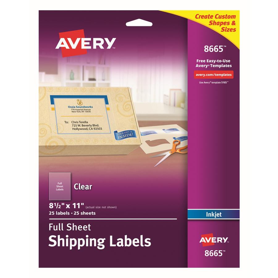 Avery&reg; Shipping Label - 8 1/2" Width x 11" Length - Permanent Adhesive - Rectangle - Inkjet - Matte - Clear - Film - 1 / Sheet - 25 Total Sheets - 25 Total Label(s) - 25 / Pack. Picture 3