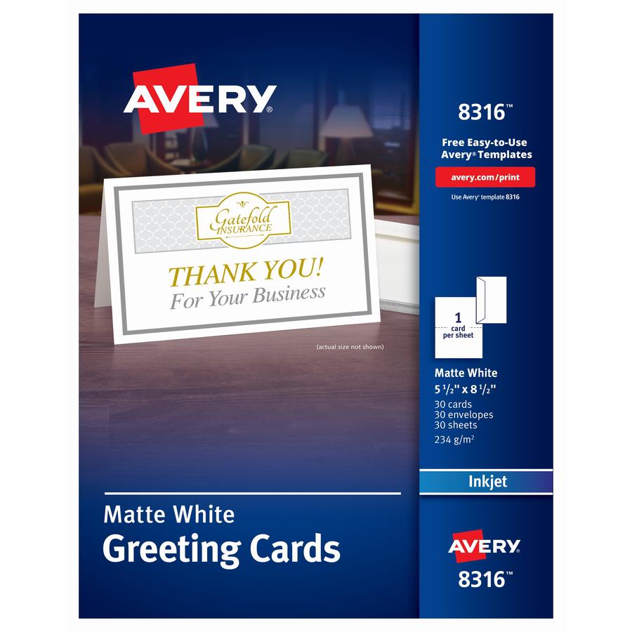 Avery&reg; Half-fold Greeting Cards - 97 Brightness - 8 1/2" x 5 1/2" - Matte - 30 / Box - Perforated, Heavyweight, Rounded Corner - White. Picture 2