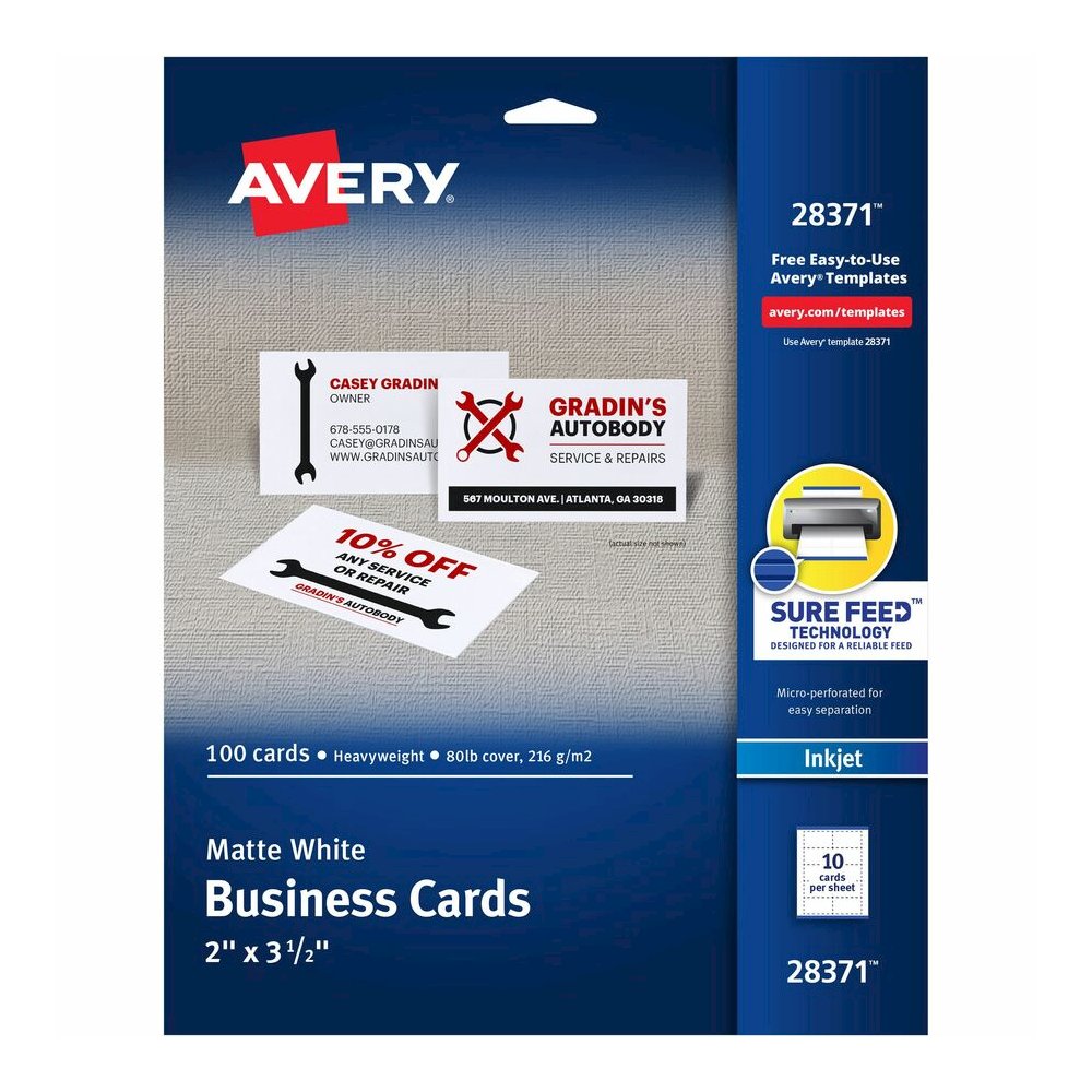 Avery&reg; Printable Business Cards with SureFeed - 97 Brightness - 8 1/2" x 11" - 80 lb Basis Weight - 216 g/m² Grammage - Matte - Perforated, Smooth Edge, Recyclable, Biodegradable, Uncoated, P. Picture 3