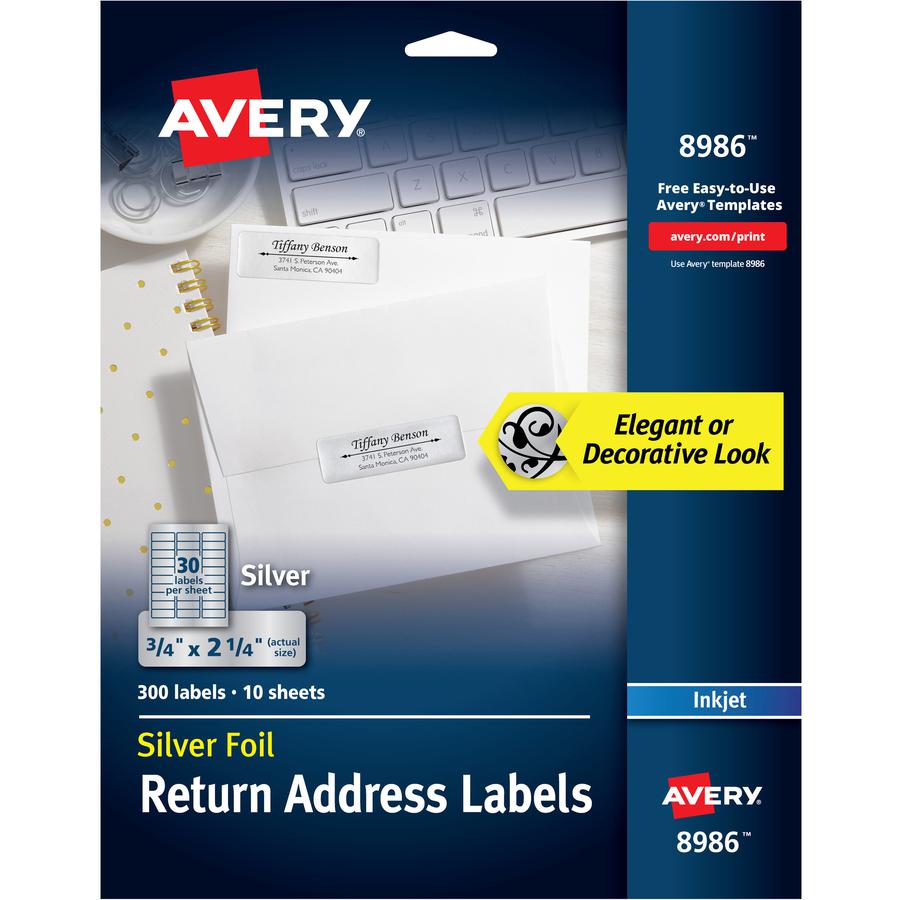 Avery&reg; Gold Foil Mailing Labels - 3/4" Width x 2 1/4" Length - Permanent Adhesive - Rectangle - Inkjet - Silver - Paper - 30 / Sheet - 10 Total Sheets - 300 Total Label(s) - 5. Picture 2