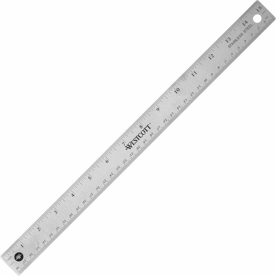 Westcott Stainless Steel Rulers - 15" Length 1" Width - 1/16, 1/32 Graduations - Metric, Imperial Measuring System - Stainless Steel - 1 Each - Stainless Steel. Picture 9