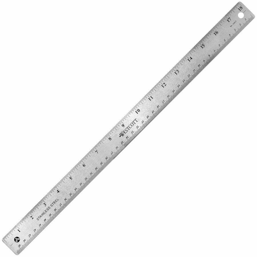 Westcott Stainless Steel Rulers - 18" Length x 1" Width - 1/16, 1/32 Graduations - Metric, Imperial Measuring System - Stainless Steel - Stainless Steel - 1 Each. Picture 7