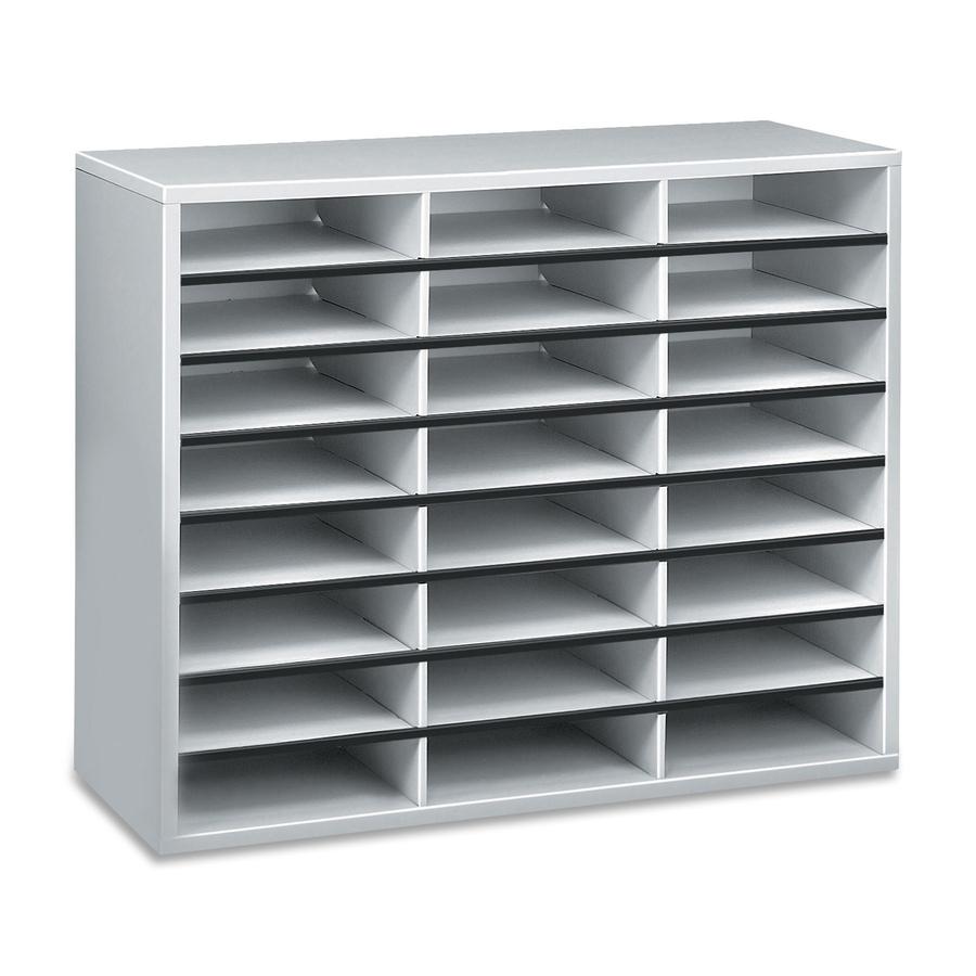 Fellowes 24-Compartment Sorter Literature Organizer - 24 Compartment(s) - Compartment Size 2.50" x 9" x 11.63" - 23.4" Height x 29" Width x 11.9" Depth - Corrugated - Melamine - Dove Gray - Fiberboard. Picture 4
