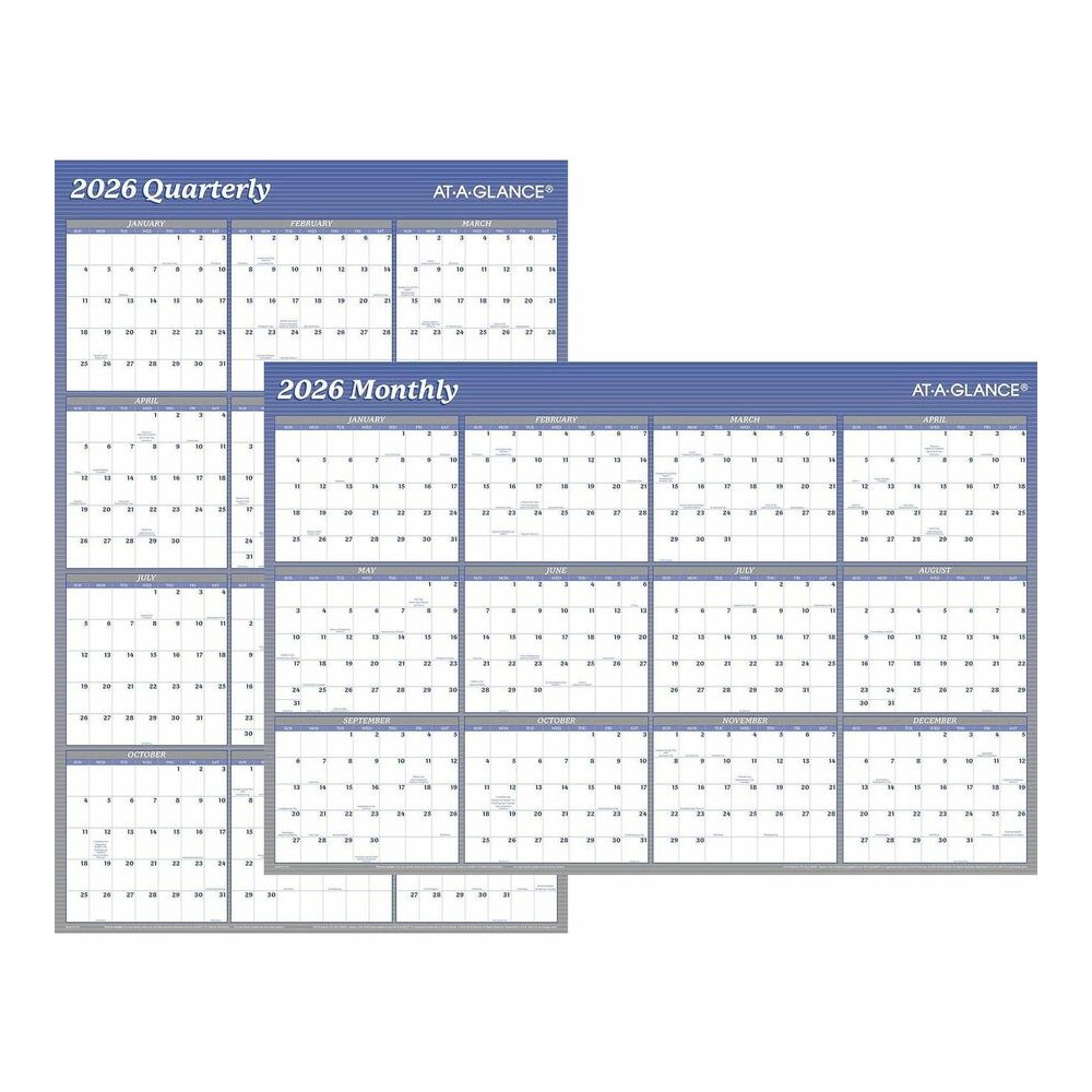 At-A-Glance Vertical Horizontal Reversible Erasable Wall Calendar - Large - Yearly - 12 Month - January 2026 to December 2026 - 36" x 24" Sheet Size - White Sheet - Blue - Laminate - 1 Each. Picture 2
