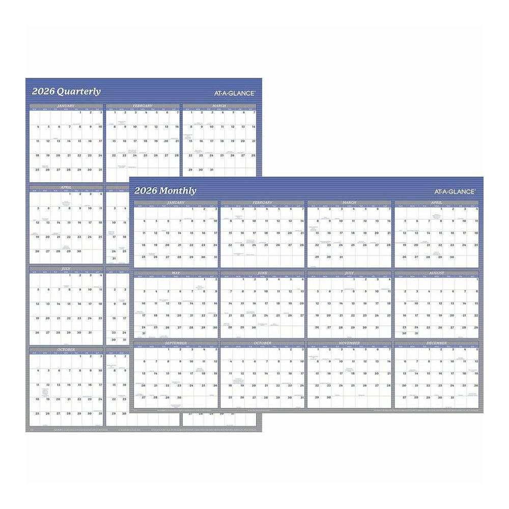 At-A-Glance Vertical Horizontal Reversible Erasable Wall Calendar - Extra Large - Yearly - 12 Month - January 2026 to December 2026 - 48" x 32" Sheet Size - White Sheet - Blue - Laminate - 1 Each. Picture 2