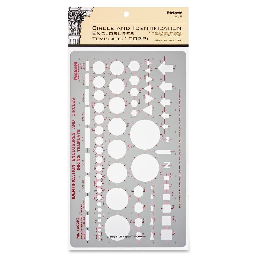 Chartpak Circle/Identification Template - Circle, Square, Hexagon, Rectangle, Diamond, Directional Arrow - 5.9" x 10" - Gray. Picture 3