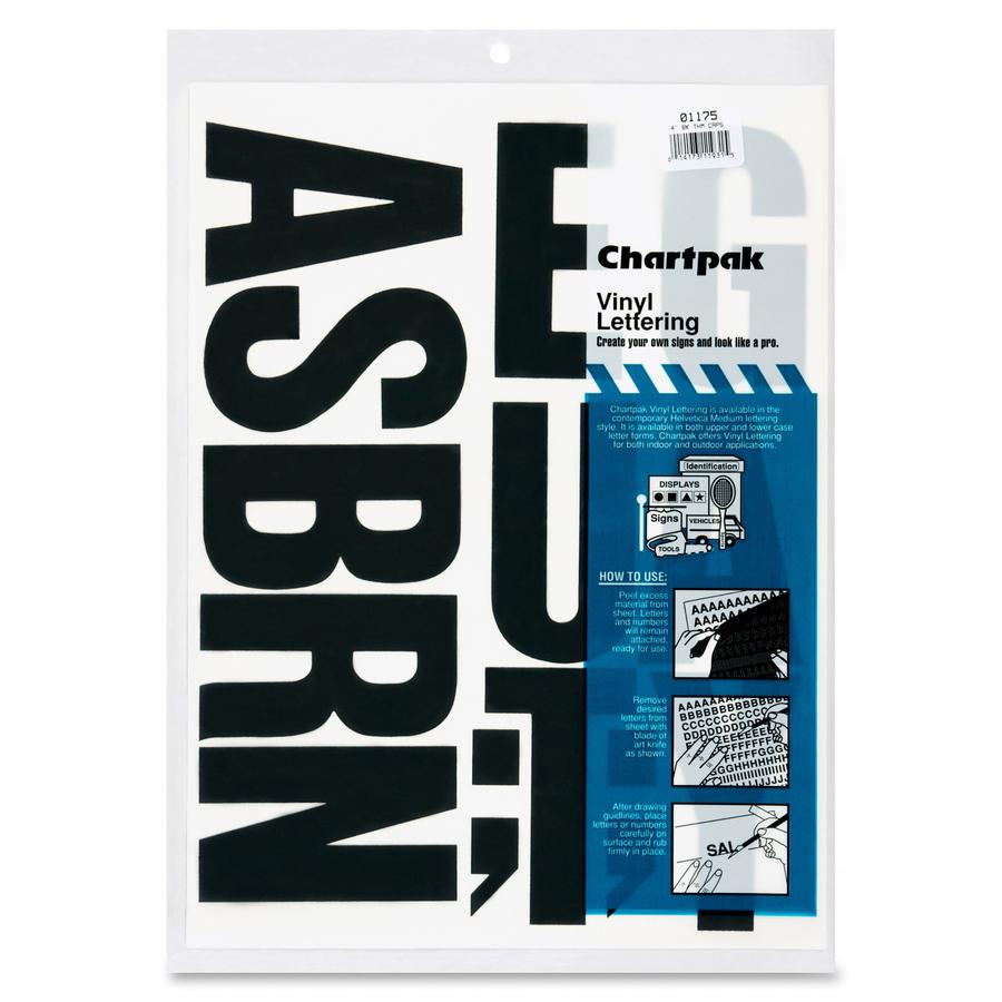 Chartpak Capital Letters - 58 x Capital Letters Shape - Self-adhesive - Helvetica Style - Easy to Use - 4" Height - Black - Vinyl - 58 / Pack. Picture 2
