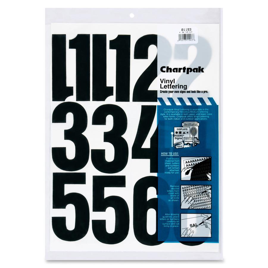 Chartpak Permanent Adhesive Vinyl Numbers - 23 x Numbers Shape - Self-adhesive - Helvetica Style - Easy to Use - 4" Height - Black - Vinyl - 23 / Pack. Picture 2