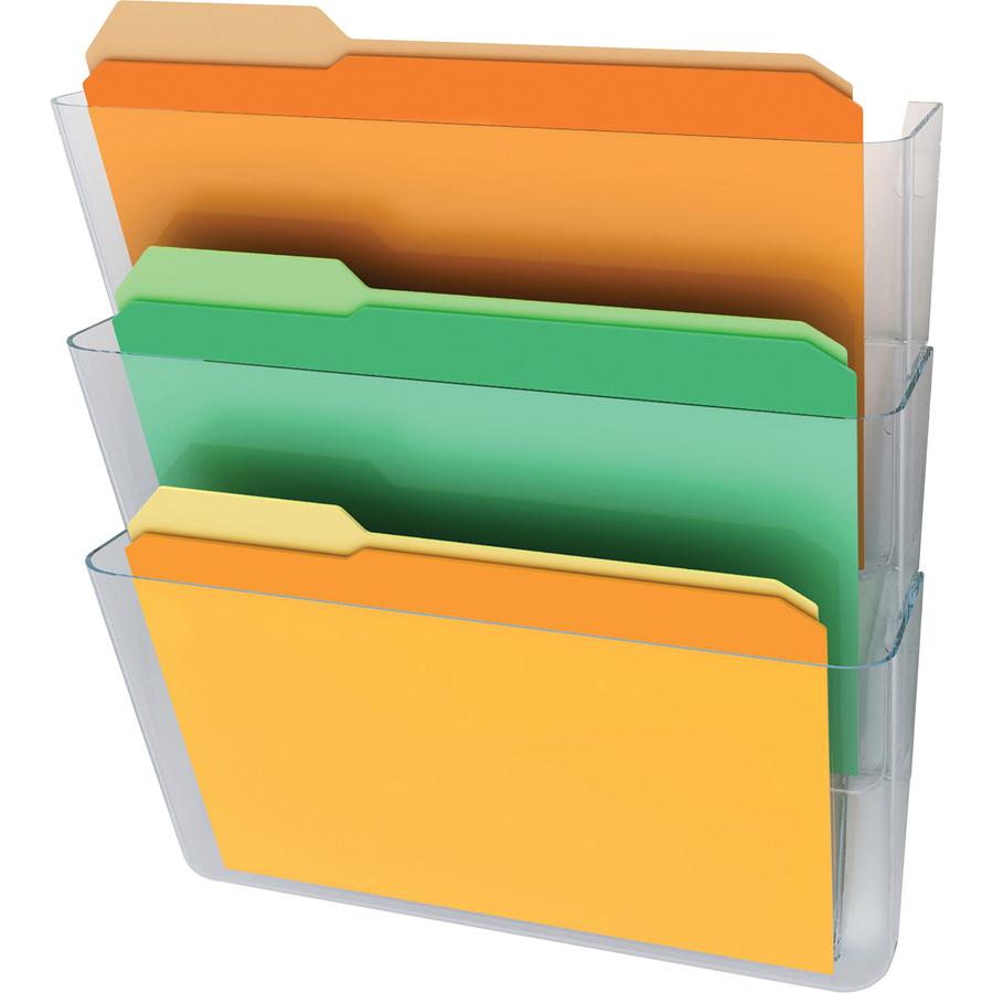 Deflecto Stackable DocuPocket for Partition Walls - 3 Pocket(s) - 3 Compartment(s) - 7" Height x 13" Width x 4" Depth - Stackable - Clear - 3 / Set. Picture 3